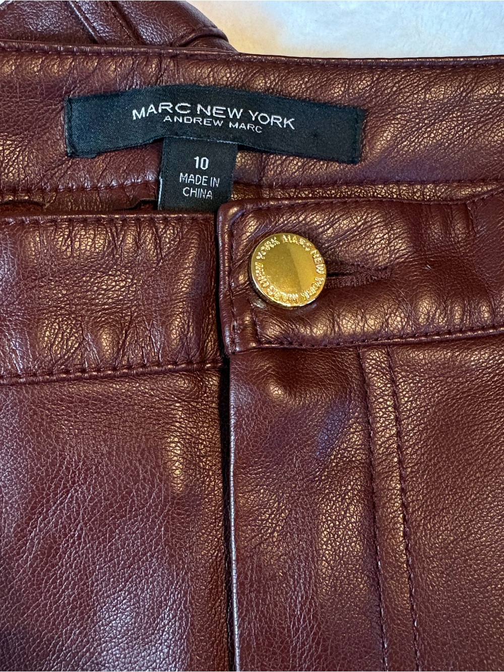 Marc New York Burgundy Vegan Leather Straight Leg Pants Size 10